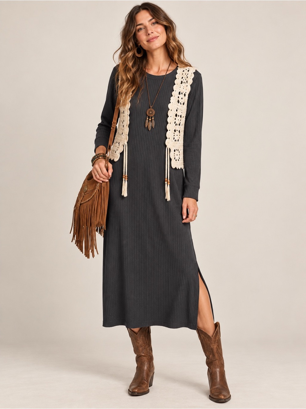 Old Navy XL Charcoal Ribbed Long Sleeve Midi Dress with Side Slits